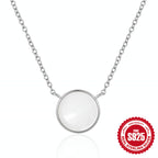 front view of silver-finish 925 sterling silver round shell necklace