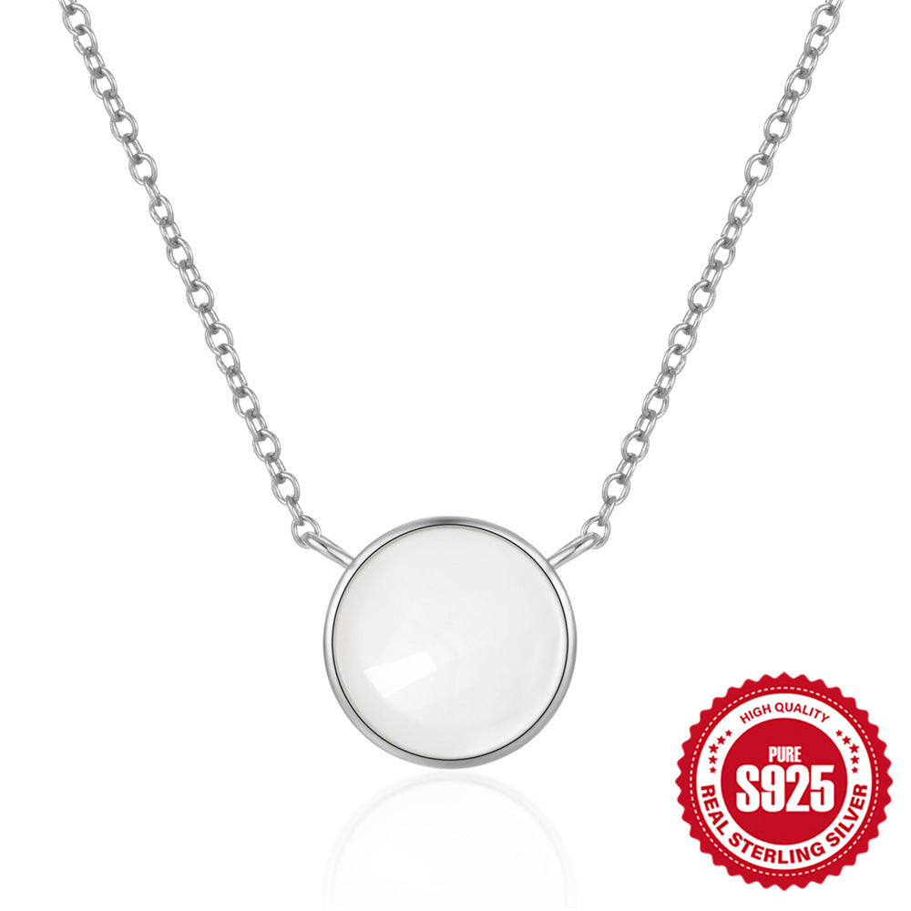 front view of silver-finish 925 sterling silver round shell necklace