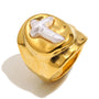 gold plated cross imitation pearl signet ring
