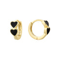 Gold Plated 925 Sterling Silver Colorful Double Heart Hoop Earrings — black hearts