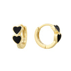 Gold Plated 925 Sterling Silver Colorful Double Heart Hoop Earrings — black hearts