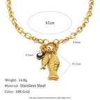 fish charm link necklace with 42 cm length and detail measurements
