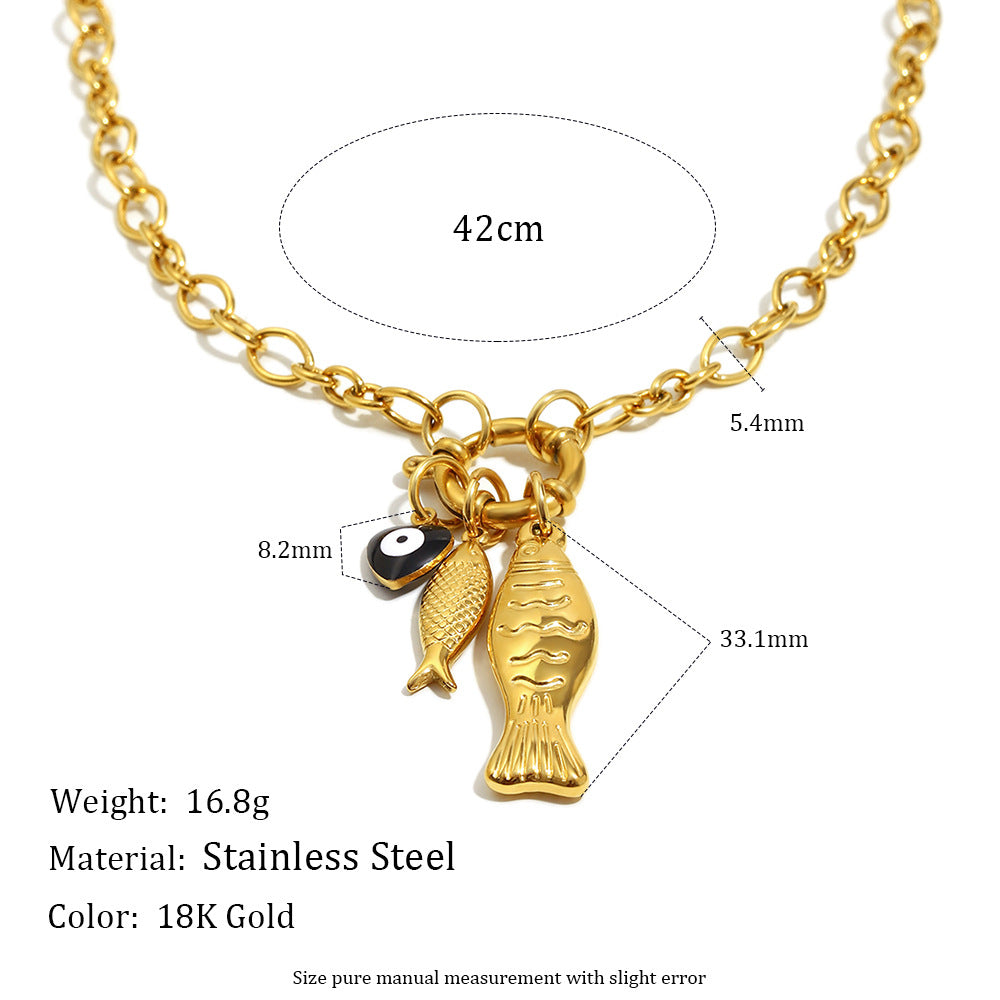 fish charm link necklace with 42 cm length and detail measurements