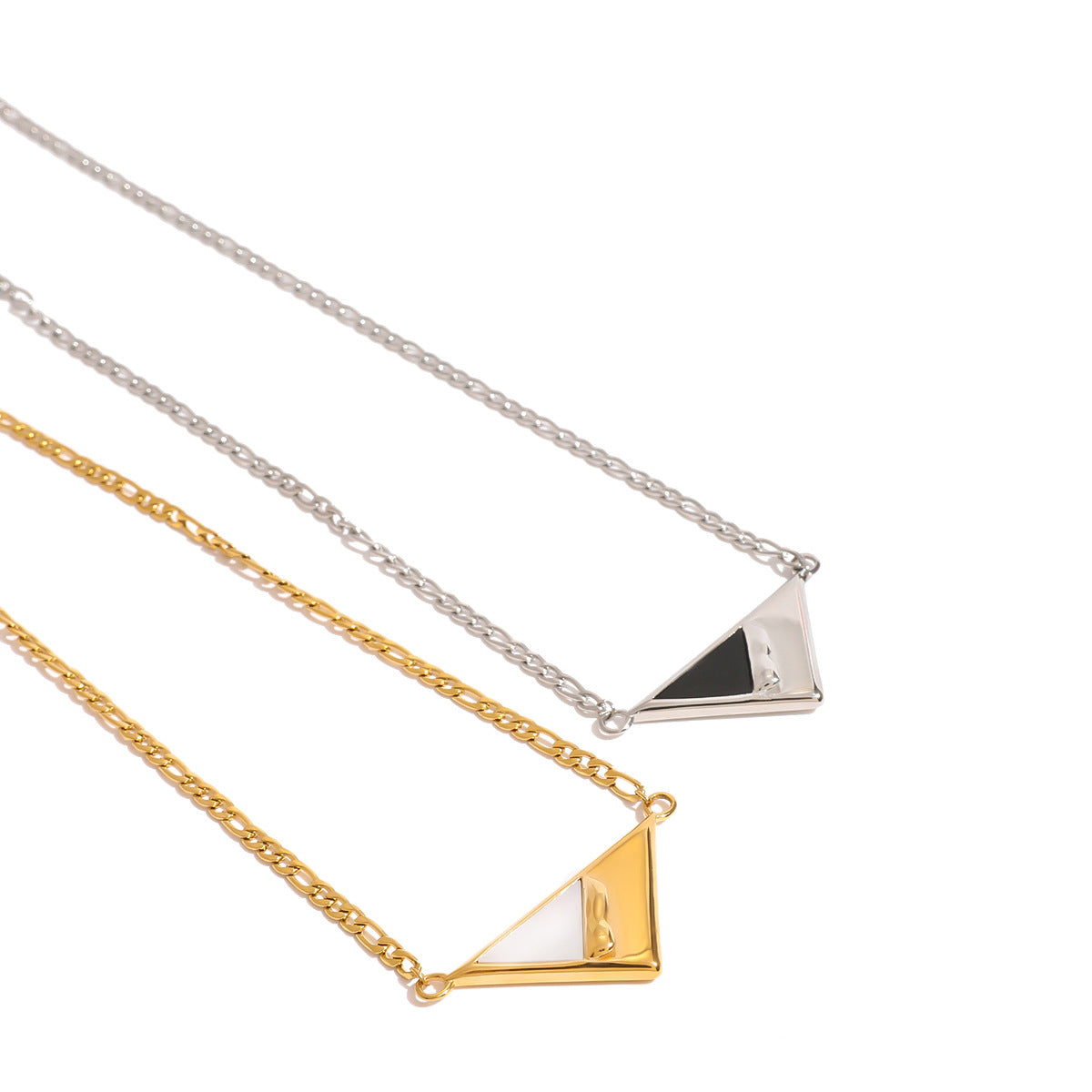 Mixed-Finish Geometric Shell Stainless Steel Pendant Necklaces — wholesale view 4
