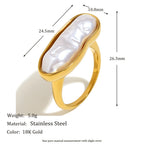 gold plated elongated pearl ring with dimensions and listed weight