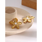 Gold-Tone Floral Stainless Steel Earrings and Rings close-up product view