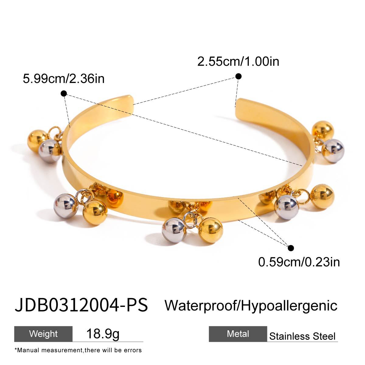 Ball fringe cuff width height and bead measurements