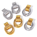 Gold Plated and Silver-Finish Stainless Steel Layered Loop Stud Earrings — alternate angle
