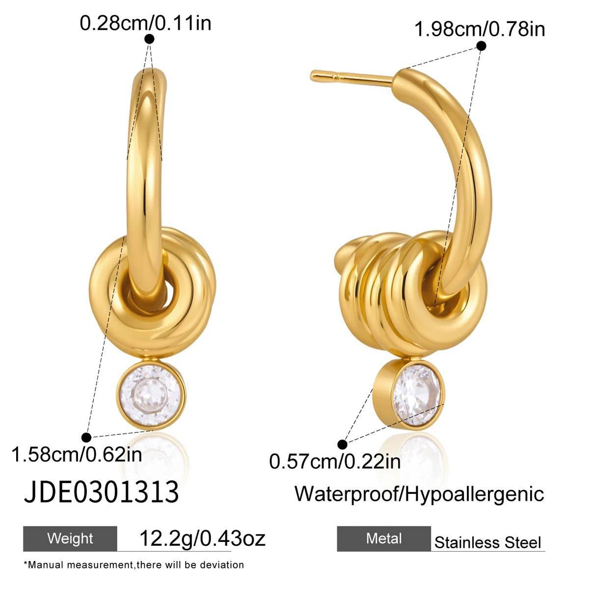 Gold-tone open hoops with clustered rings and clear drops