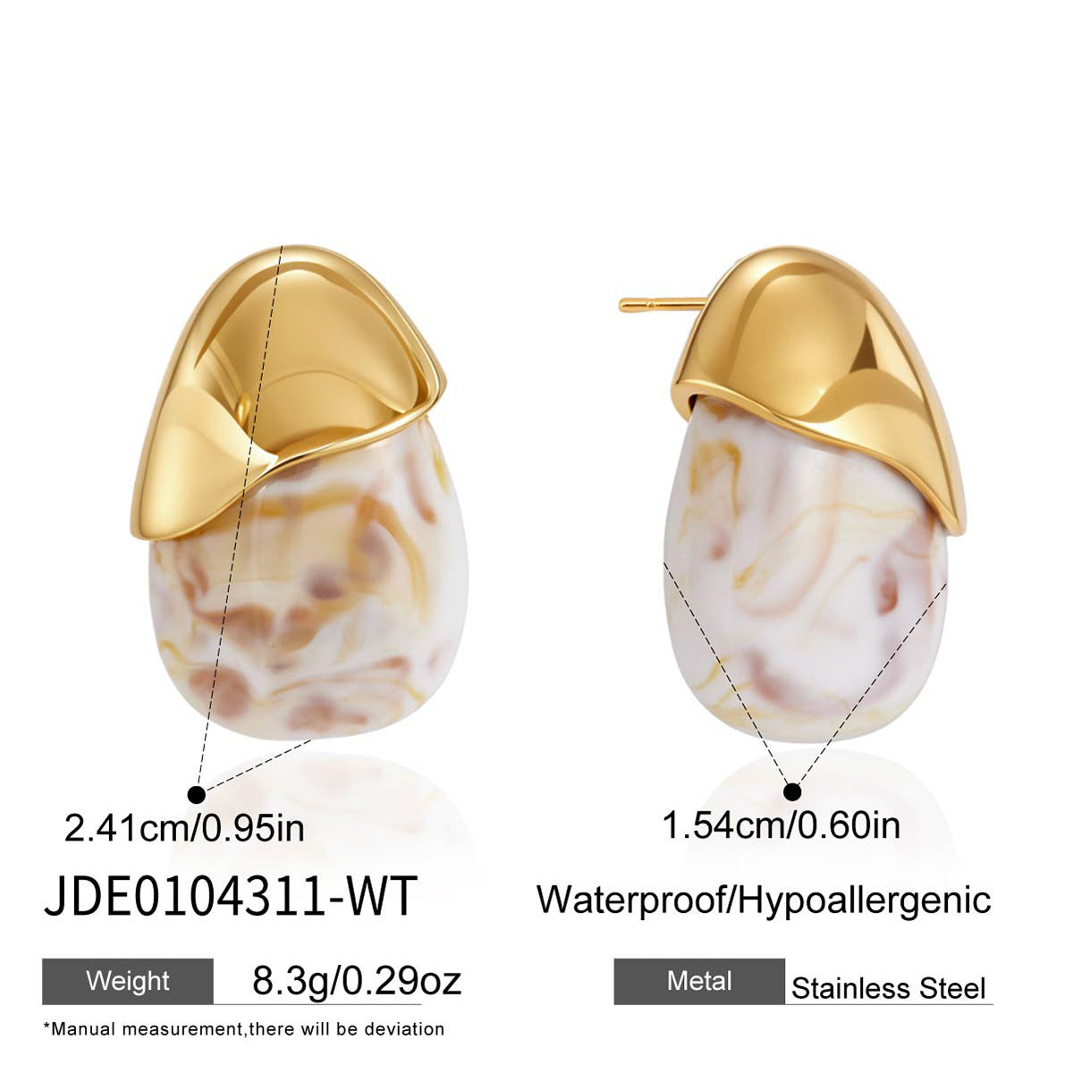 White marbled resin stud measurement chart