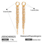 Chain tassel earrings dimensions and stainless steel material detail