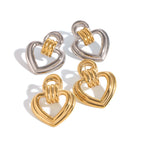 Mixed-Finish Open Heart Stainless Steel Drop Earrings — wholesale view 4