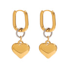 Gold-Tone Heart Charm Stainless Steel Hoop Earrings finish and shape detail