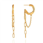 pair of gold plated stainless steel hoop earrings with uneven linked-chain drops