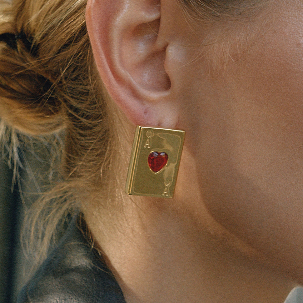 Playing Card Heart Stainless Steel Ring, Earrings and Chain Necklace — playing-card heart stud option