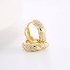 gold plated 925 sterling silver twisted pavé huggie hoop earrings — product image 3 of 9
