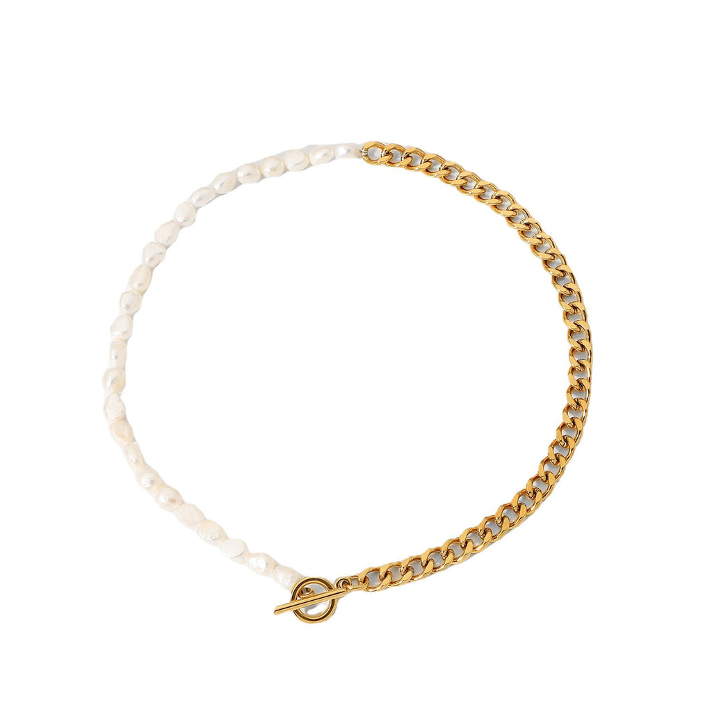Full half-chain freshwater pearl necklace on white