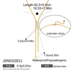 Y necklace showing chain length, extension and longer drop size