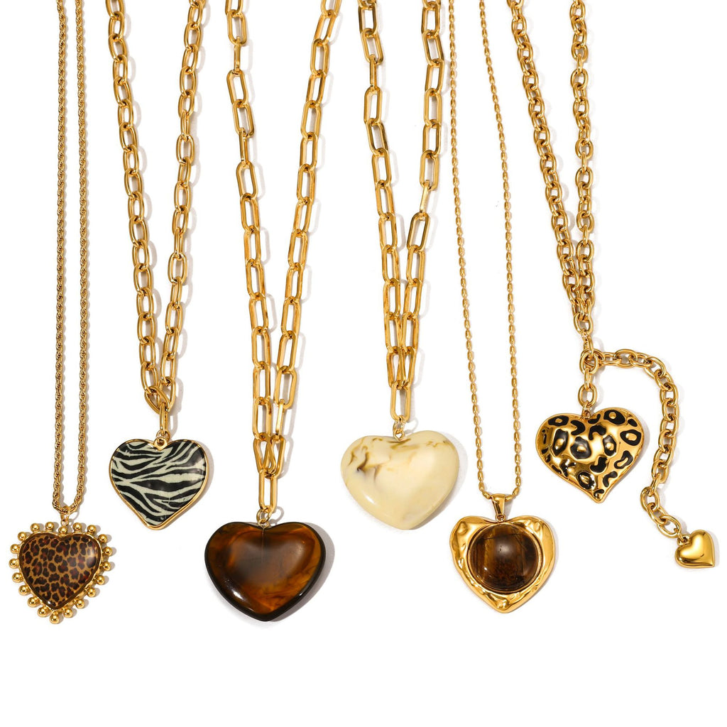 Gold-tone stainless steel heart necklace style assortment