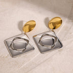 Two-Tone Geometric Stainless Steel Drop Earrings — wholesale view 2