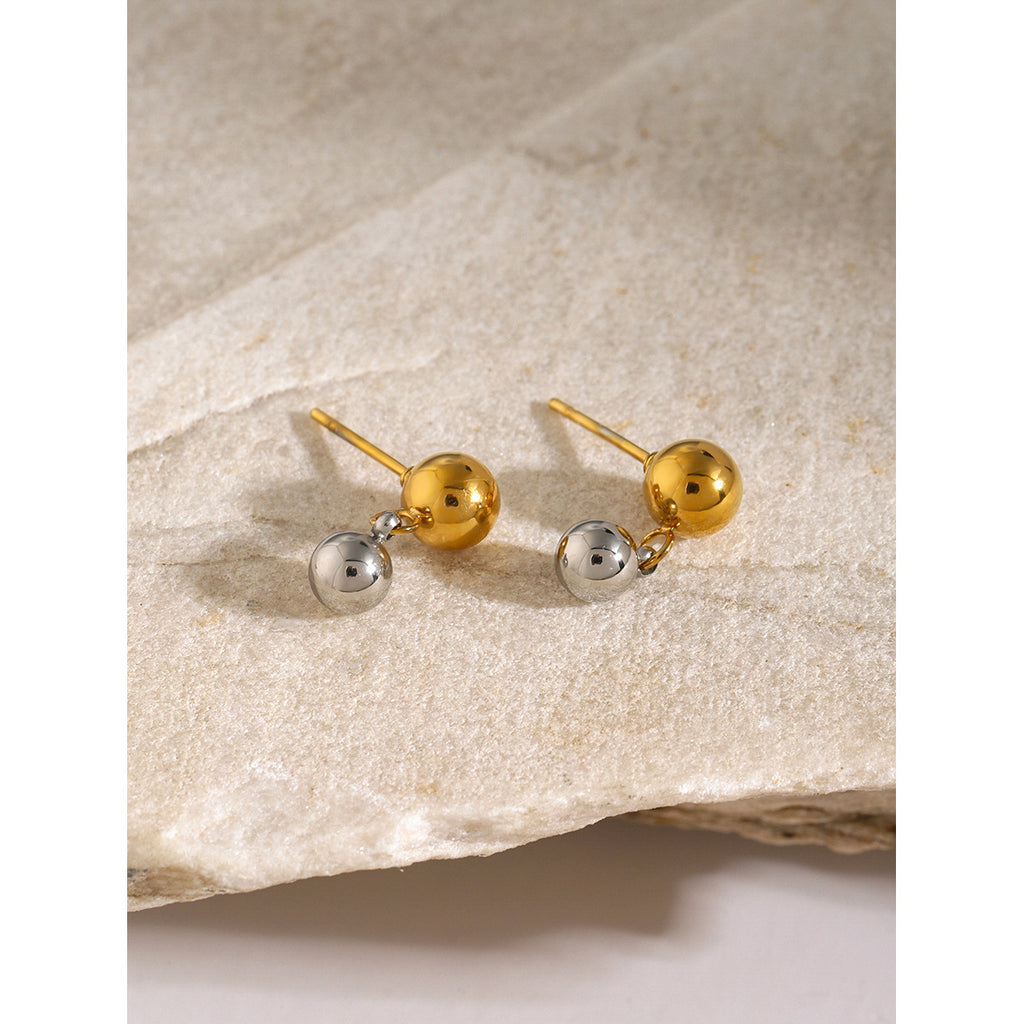Two-Tone Bead Stainless Steel Stud-Drop Earrings – product view 1