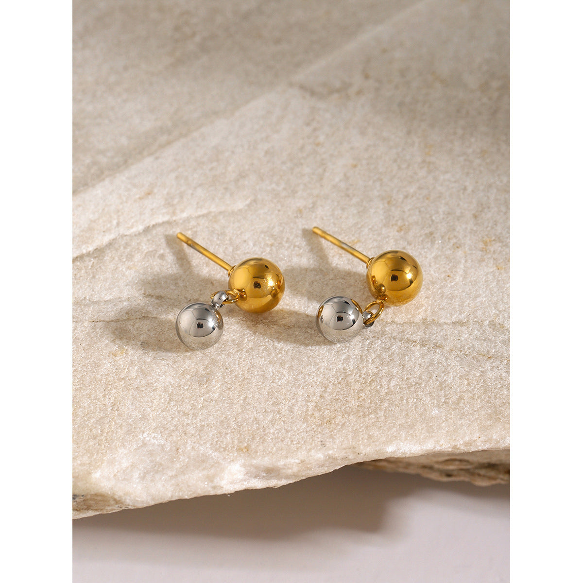 Two-Tone Bead Stainless Steel Stud-Drop Earrings – product view 1