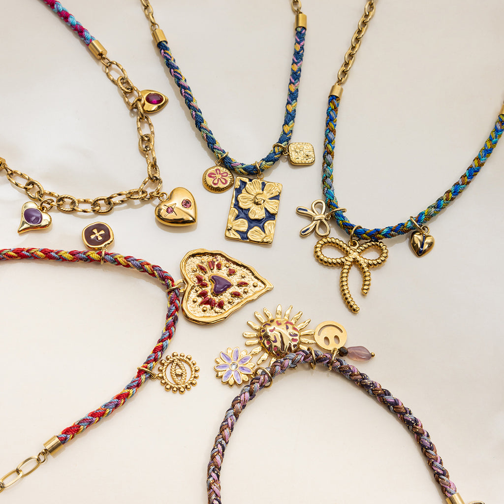 Gold-Tone Multicolor Bead Heart Stainless Steel Necklace Collection styled product view