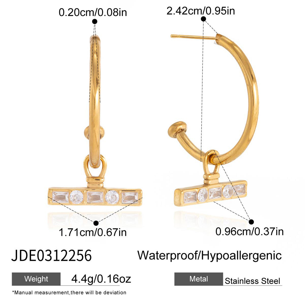 Open hoops with hanging clear-stone bars