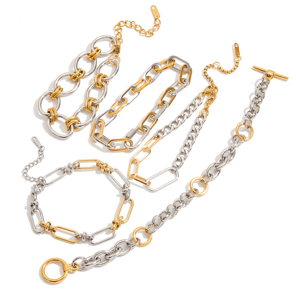 Two-Tone Stainless Steel Chain Bracelet Collection – front view
