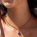 Blue oval accent pendant necklace close-up