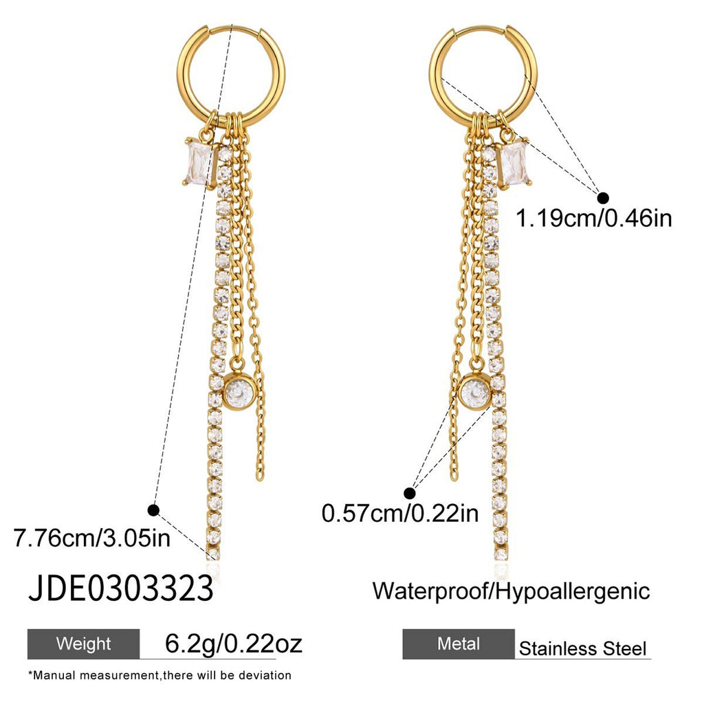 Stainless steel fringe earring length and hoop dimensions