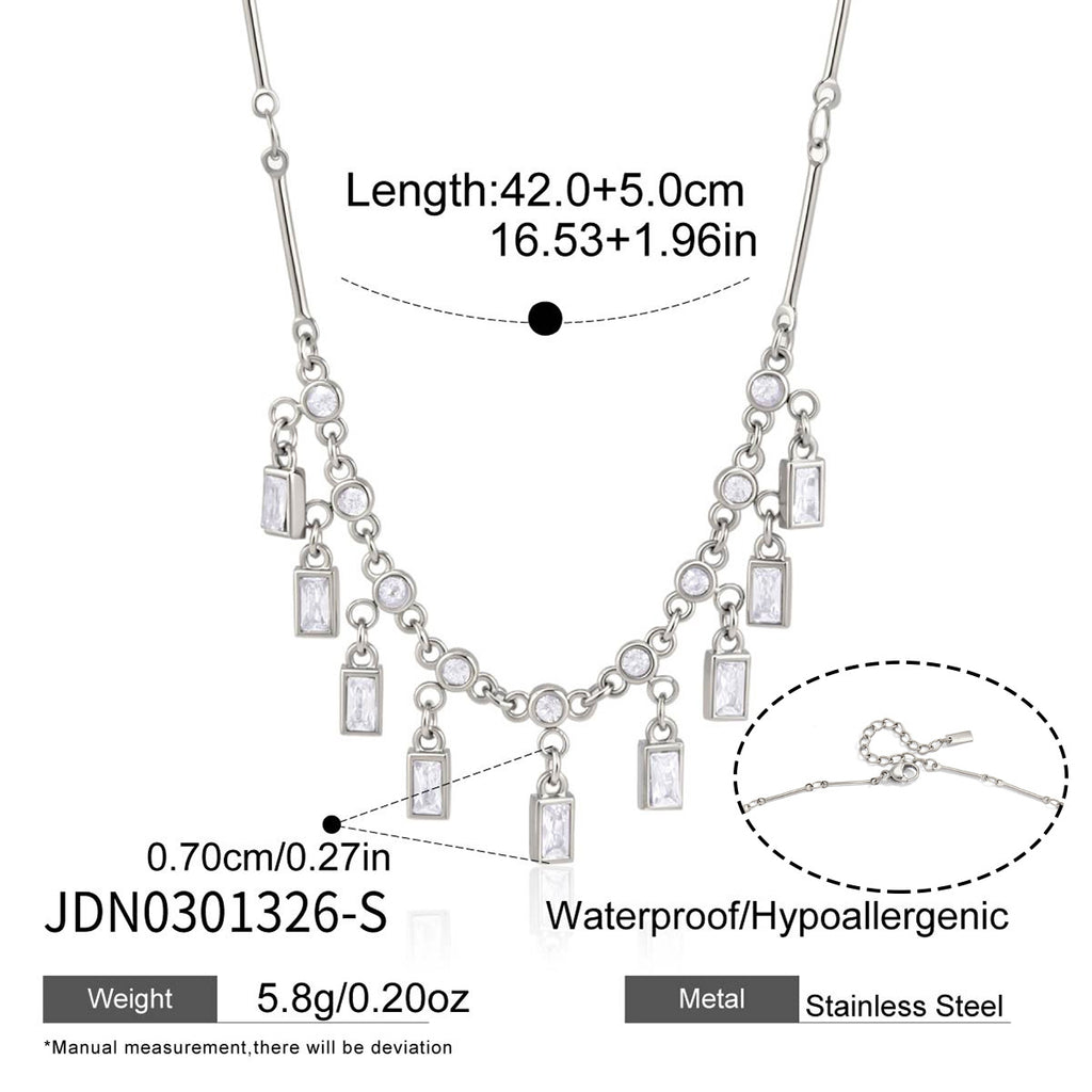 Stainless steel fringe necklace showing 42 plus 5 cm length