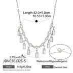 Stainless steel fringe necklace showing 42 plus 5 cm length