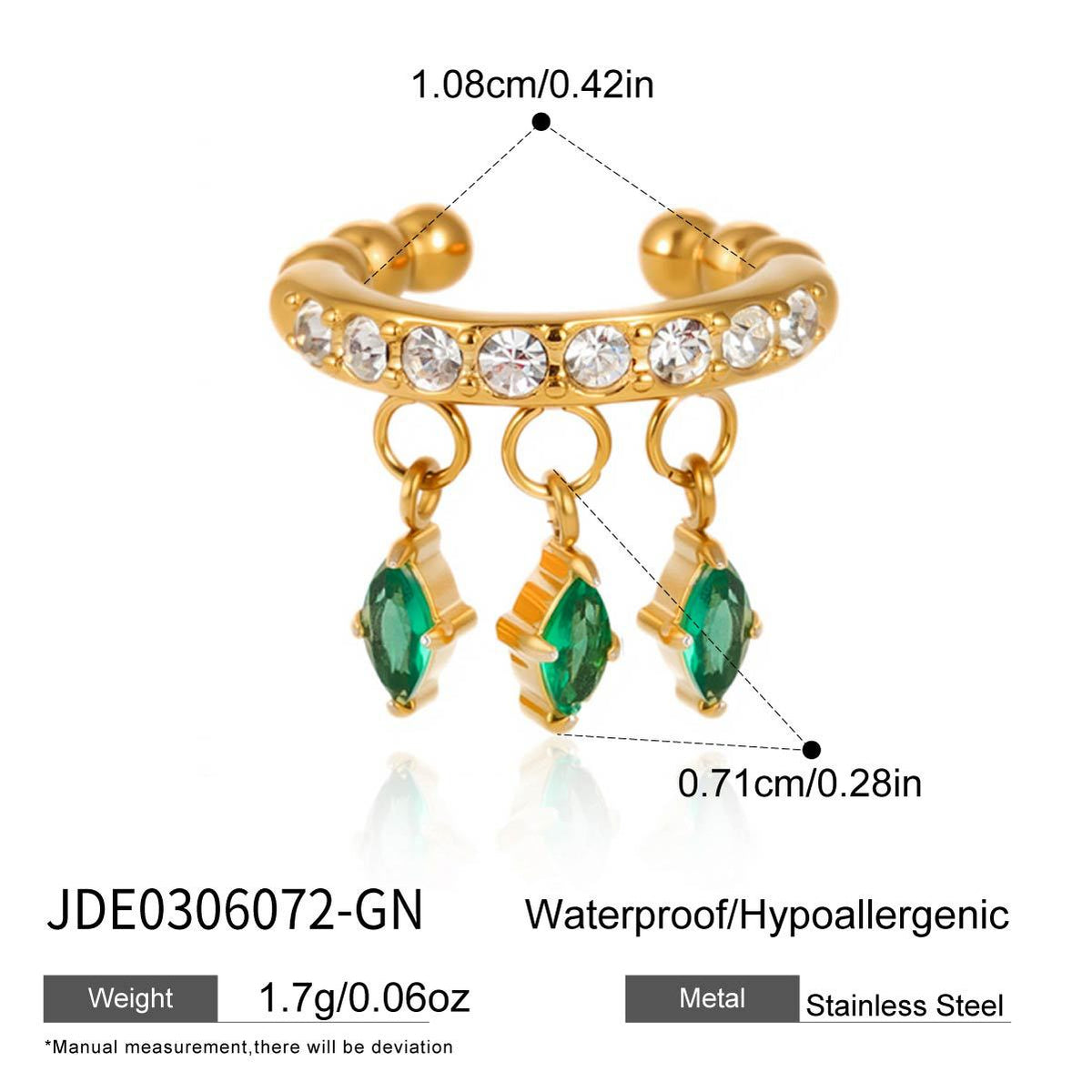 Ribbed stainless steel hoop earrings with green accents