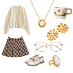 Styling layout with the offered white-accent necklace and reference accessories
