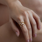 Three-piece zirconia eye ring set worn on a hand