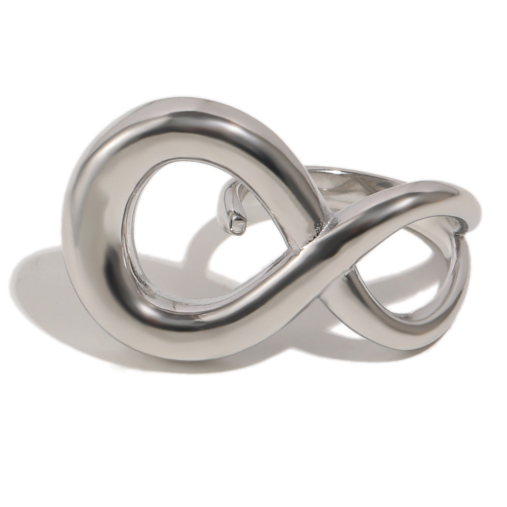 isolated silver-finish stainless steel infinity open ring