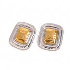 Two-Tone Hammered Square Stainless Steel Statement Stud Earrings finish and shape detail
