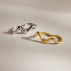 Gold tone and silver tone wavy double-finger rings