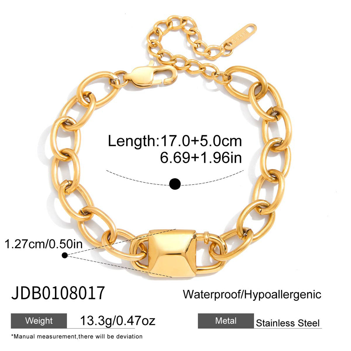 Oval-link bracelet with a sculpted central connector