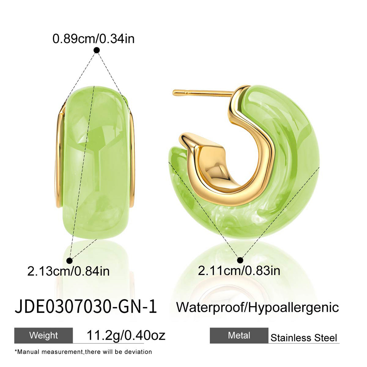 Light green faceted resin hoop dimensions and open profile