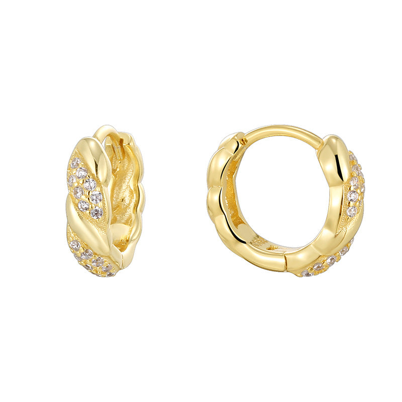 gold plated 925 sterling silver twisted pavé huggie hoop earrings — product image 6 of 9