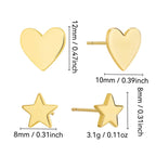 heart and star stud earring dimensions with listed set weight