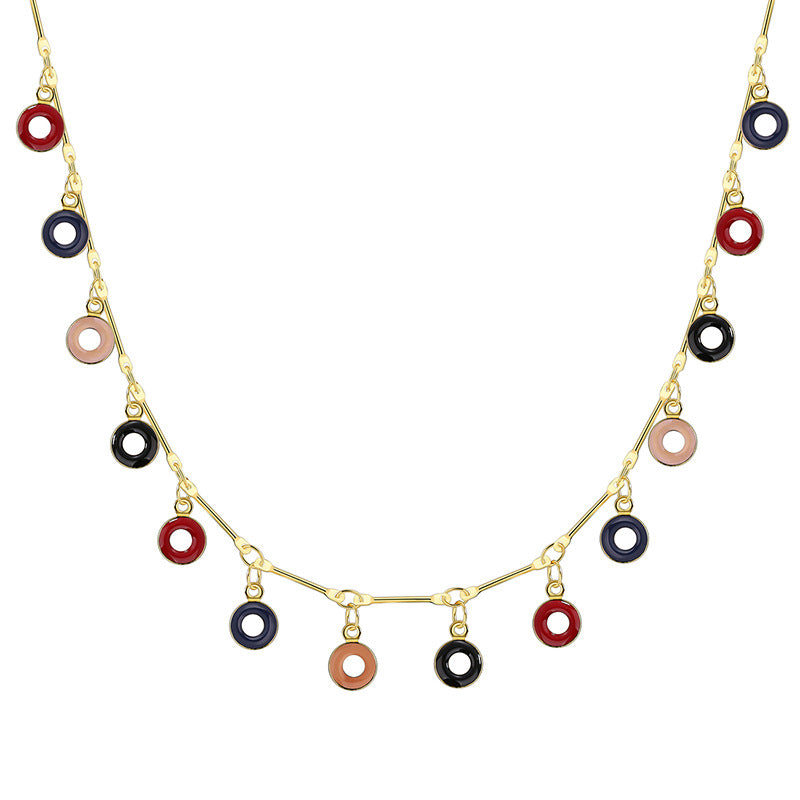 isolated front view of the multicolor resin ring charm necklace