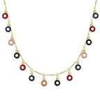 isolated front view of the multicolor resin ring charm necklace