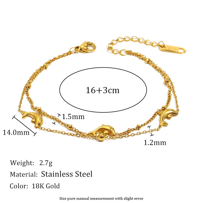 Dolphin bracelet dimensions and stainless steel material detail
