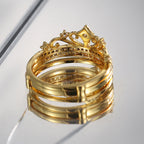 rear view of the ornate clear stone multi-row ring construction