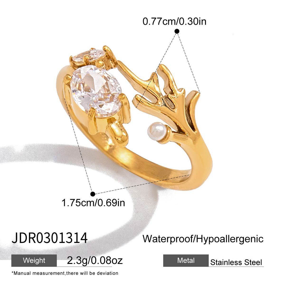 Clear-stone and coral-branch ring