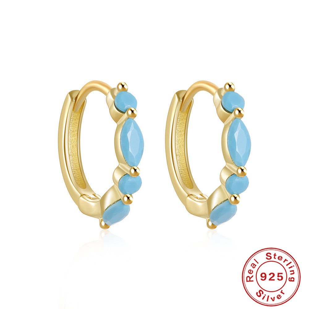 gold plated 925 sterling silver marquise stone huggie earrings — product image 5 of 9
