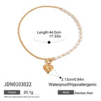 Gold-Tone Pearl-Look Heart Stainless Steel Necklace Collection – detail view